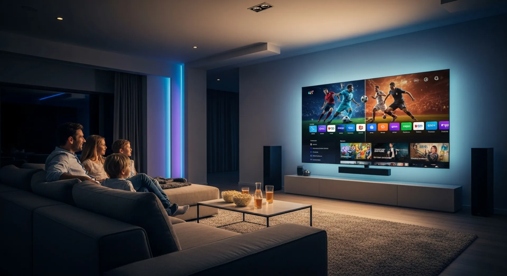 Famille regardant IPTV 4K en France - Meilleur abonnement IPTV premium HD streaming